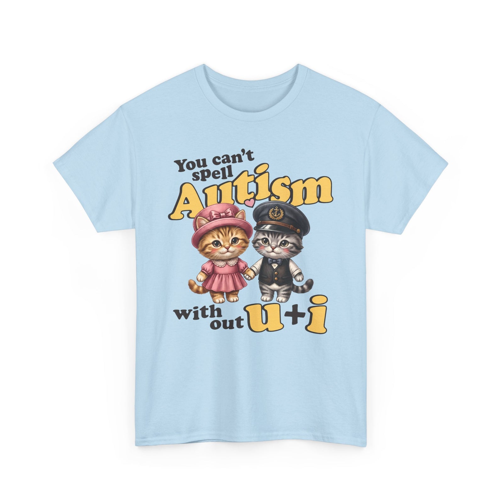 You Can't Spell Autism Without U + I T-Shirt — Cute Cartoon Couple Cats Tee