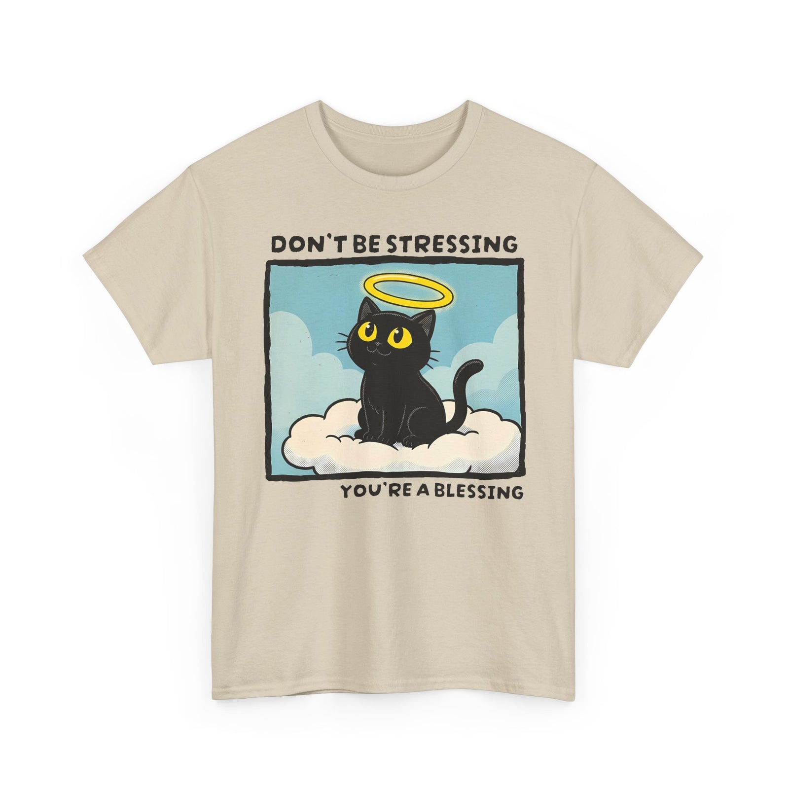 Funny Black Cat Angel T-Shirt “Don’t Be Stressing You’re a Blessing” Cute Cat Graphic Tee