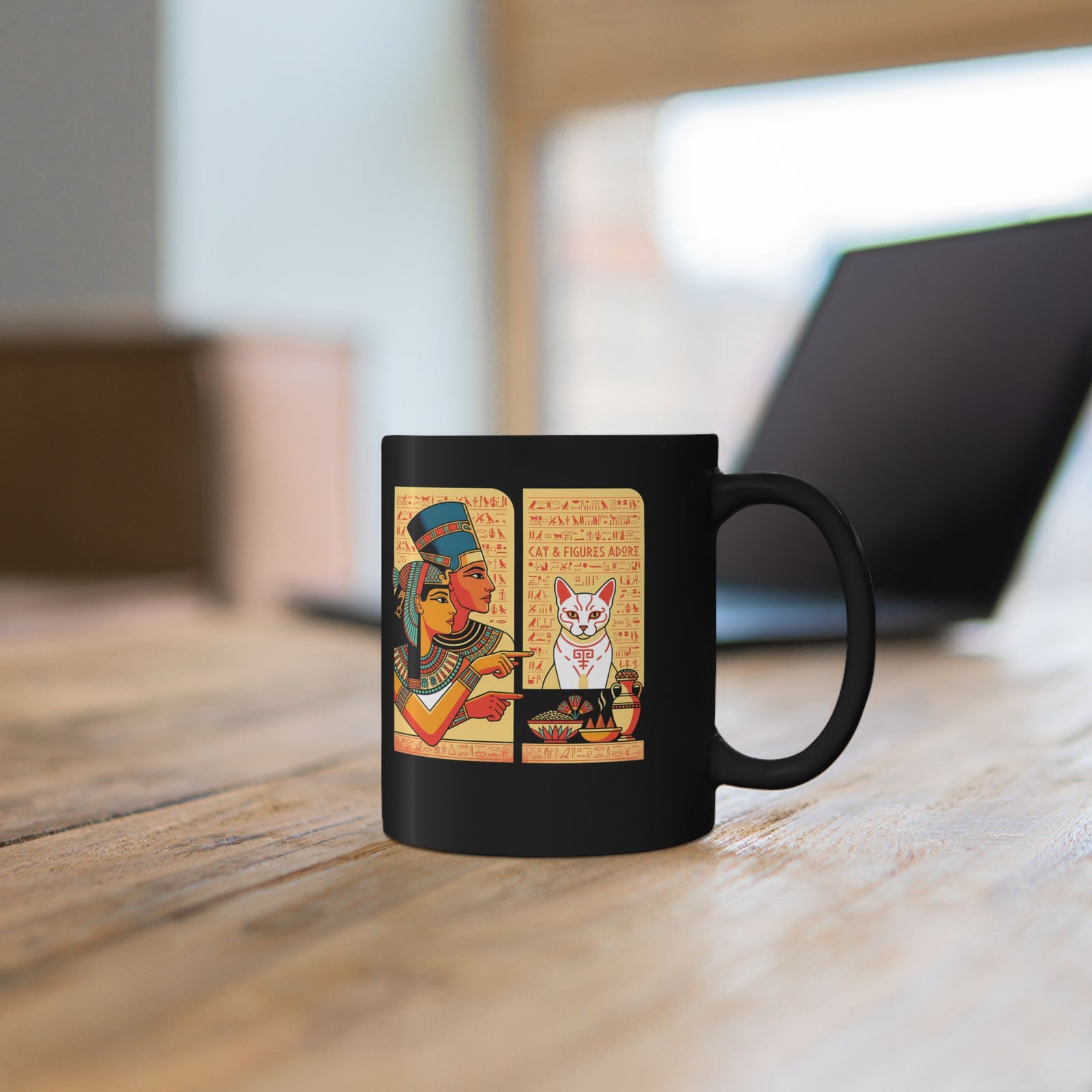 Egyptian Cat Meme Black Mug — Funny Ancient Egypt Cat Graphic Mug