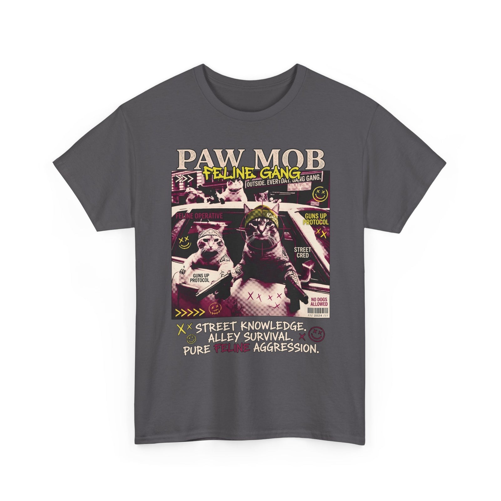 Paw Mob Feline Gang T-Shirt — Edgy Gangster Cat Streetwear Tee
