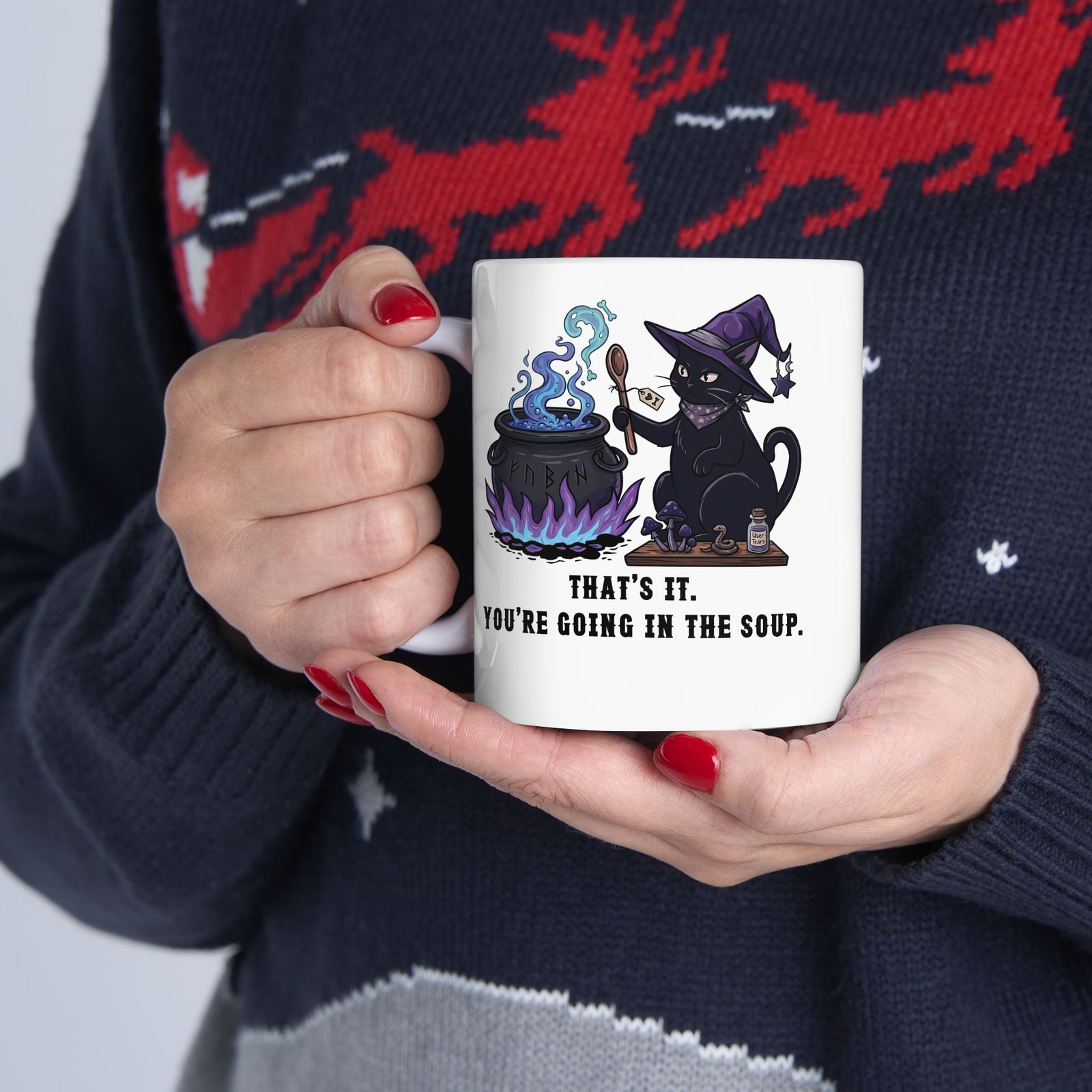 Black Cat “Purrfect Potion” Mug — Witchy Cat Graphic Ceramic Mug