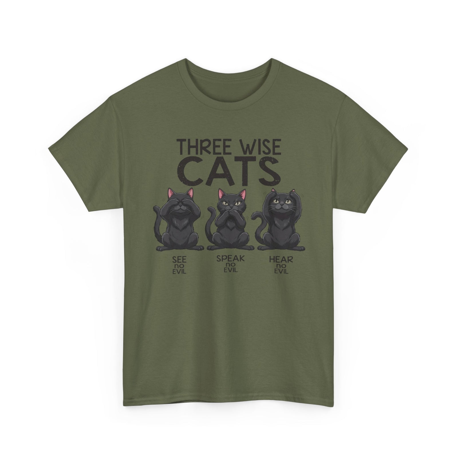 Three Wise Cats T-Shirt — See Speak Hear No Evil Black Cat Graphic