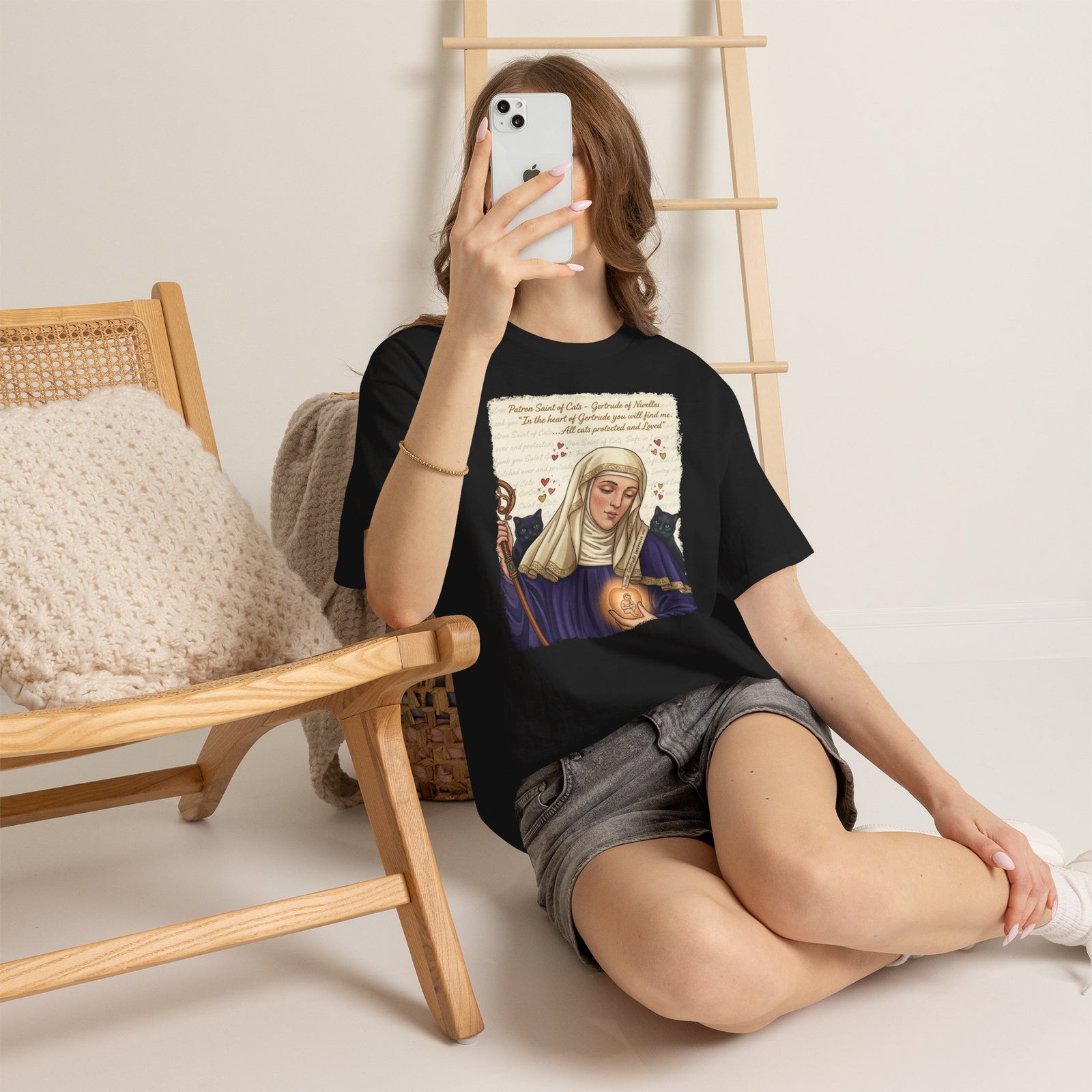 Gertrude of Nivelles "All Cats Protected and Loved" T-Shirt