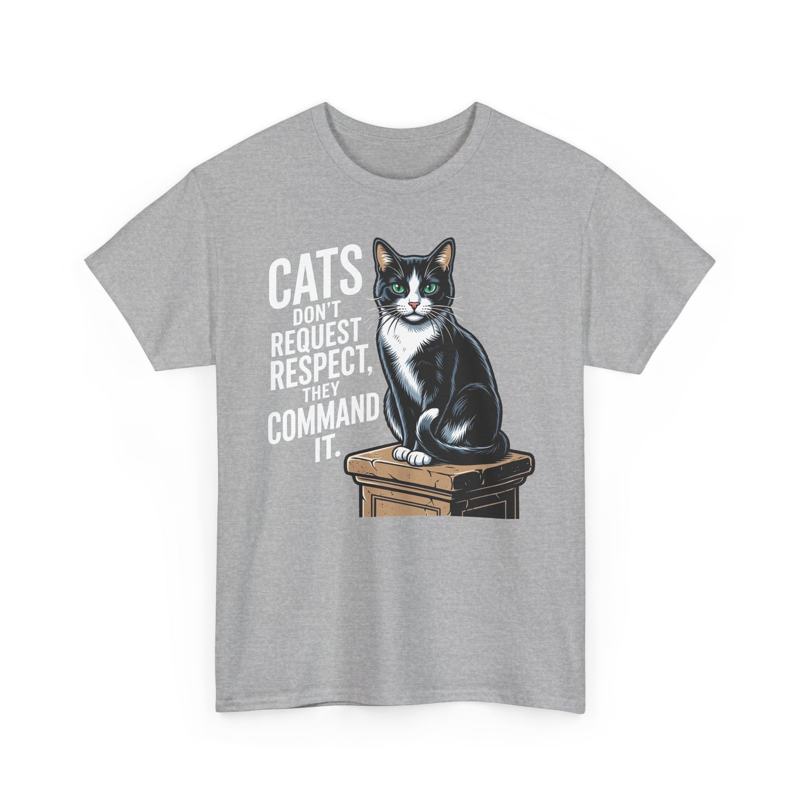 Cats Don’t Request Respect They Command It T‑Shirt — Vintage Black Cat Graphic Tee