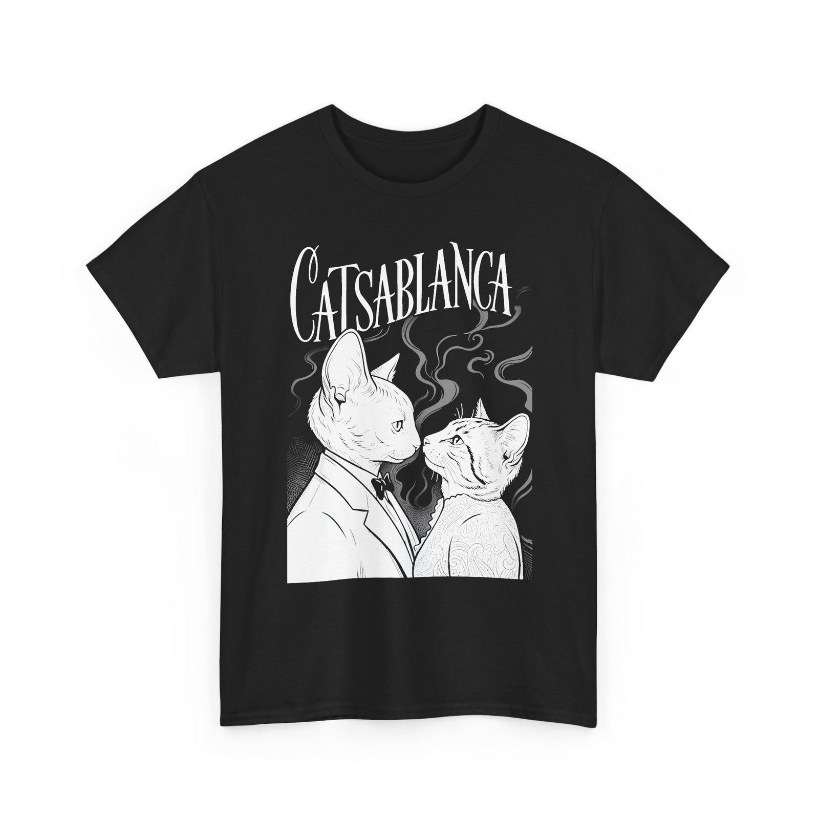 Catsablanca Graphic Tee — Retro Noir Cat Movie Parody T-Shirt