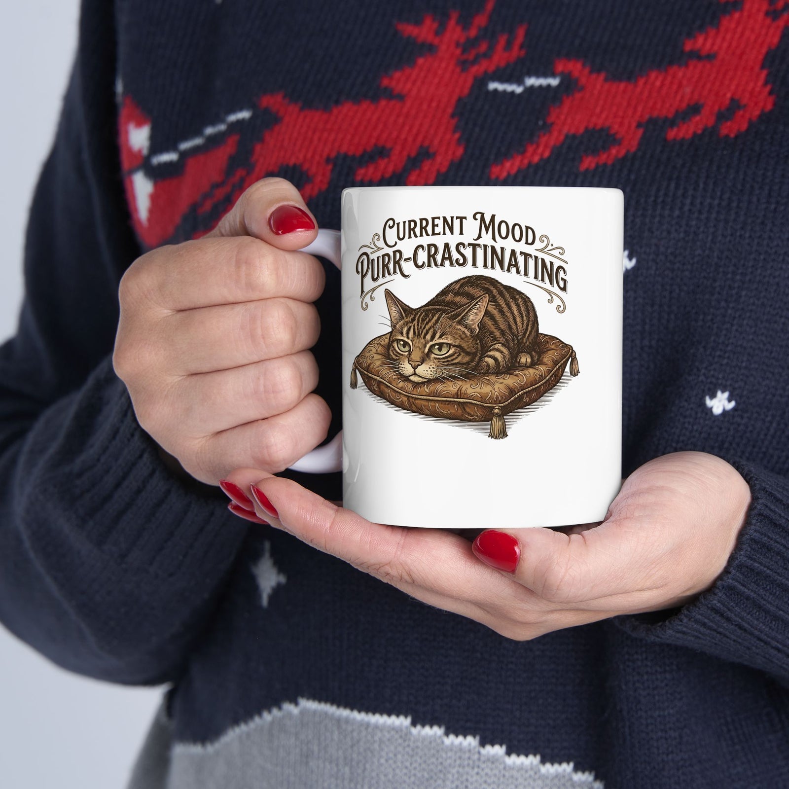 Current Mood: Purr-Crastinating Cat Ceramic Mug