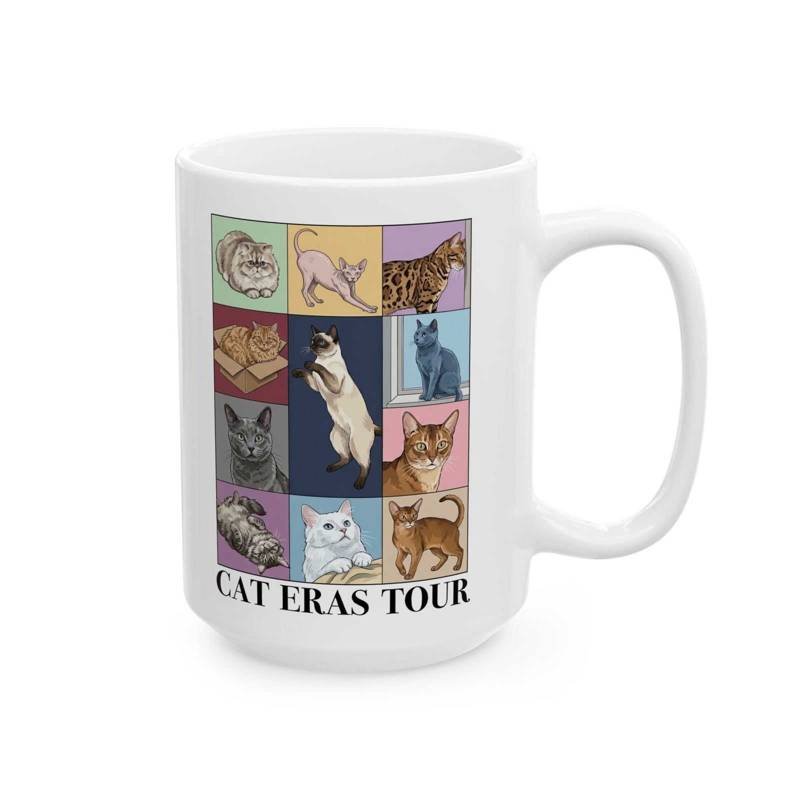 Cat Eras Tour Ceramic Mug — Retro Band Mug for Cat Lovers