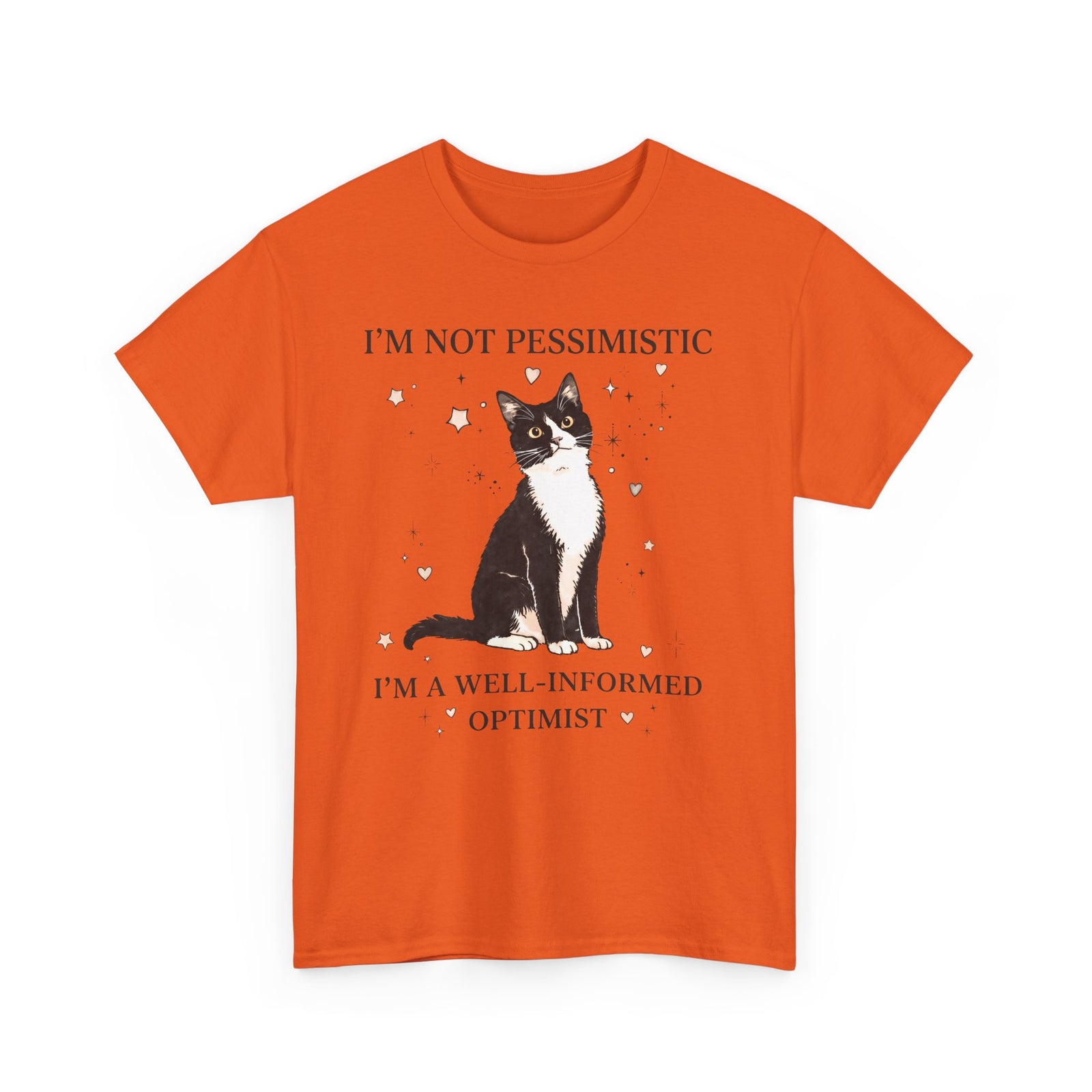Well-Informed Optimist Tuxedo Cat T-Shirt — Funny Sarcastic Feline Graphic Tee