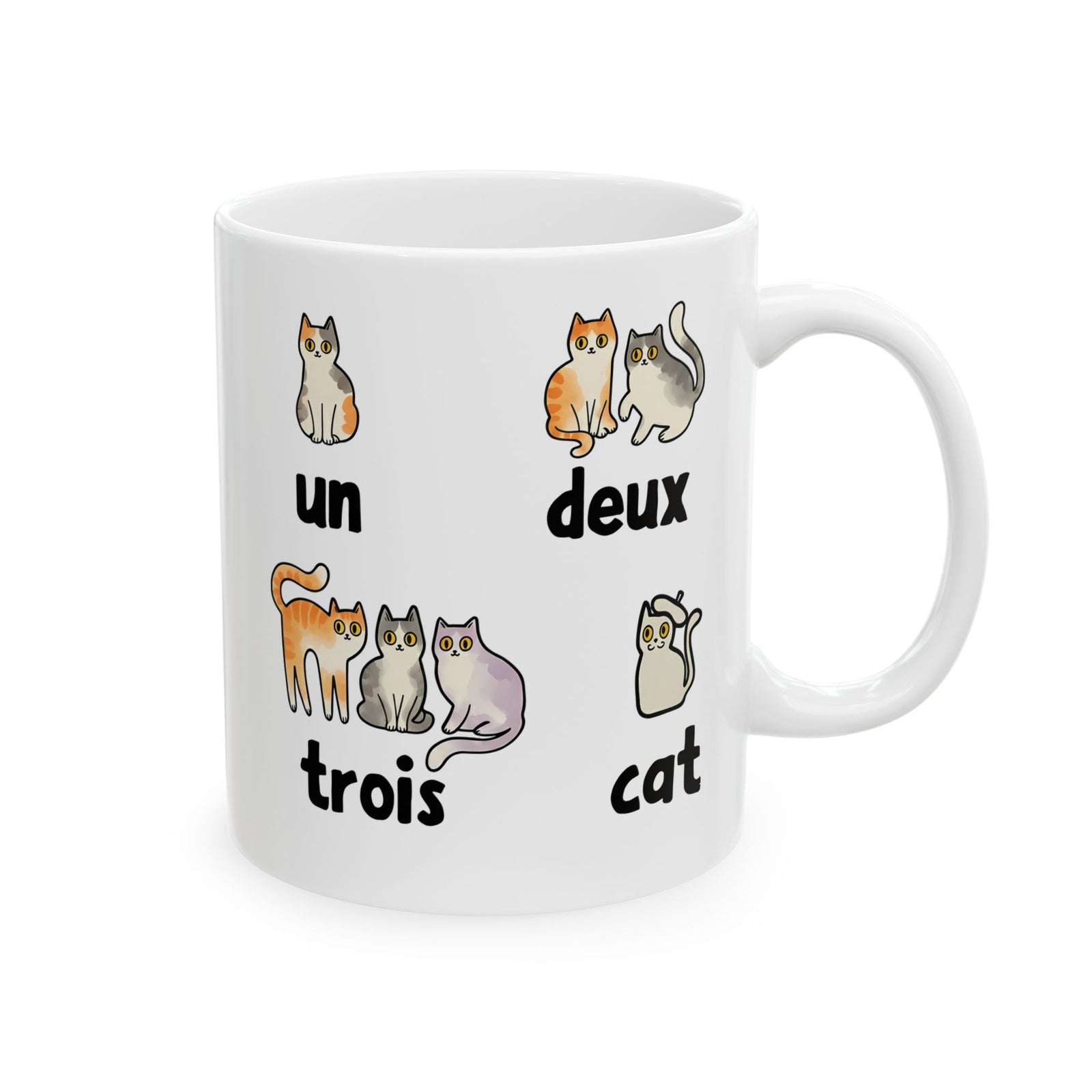 Un Deux Trois Cat Ceramic Mug — Cute French Cat Graphic Mug