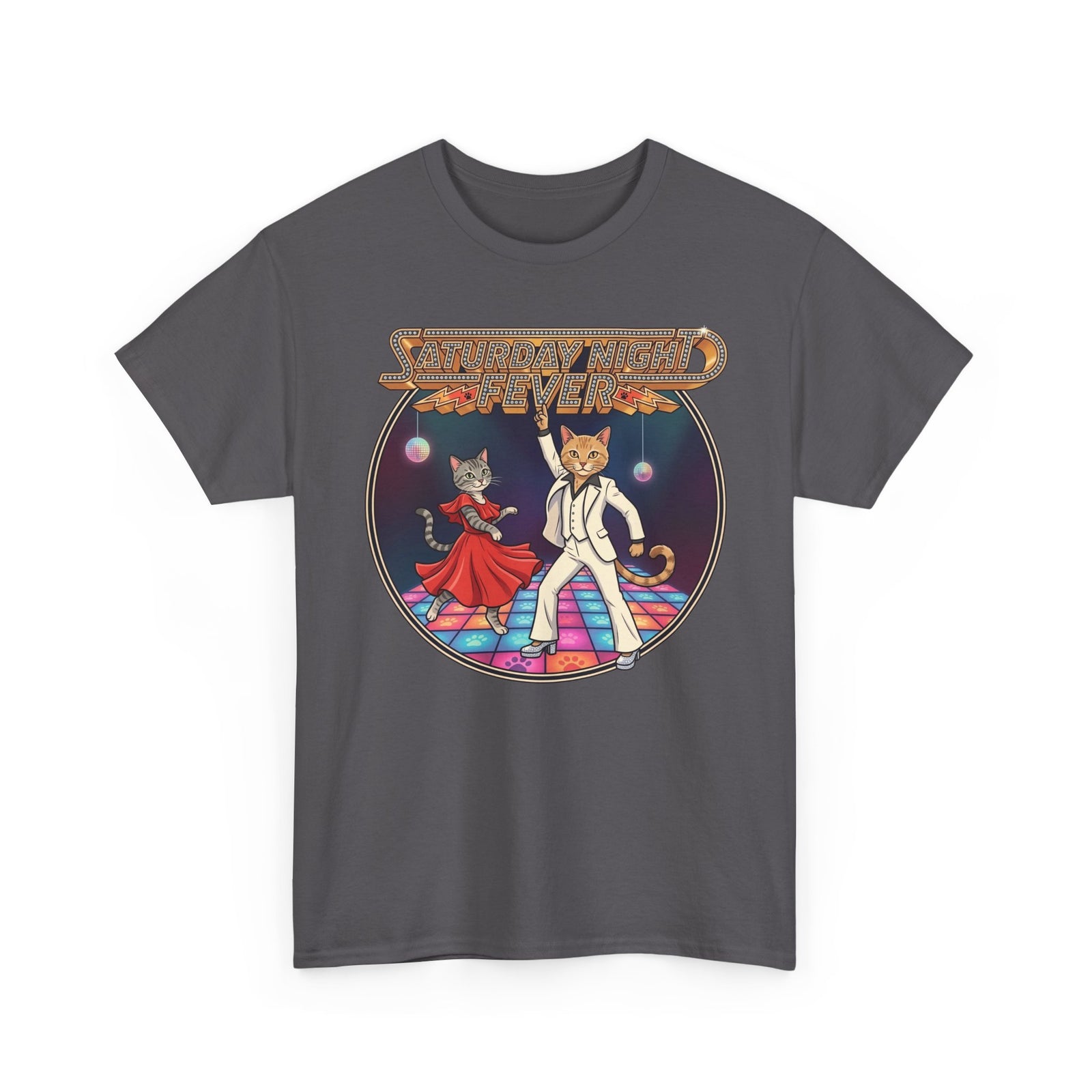 Disco Cats Dancing Tee — 'Saturday Night' Retro Funk Graphic T-Shirt
