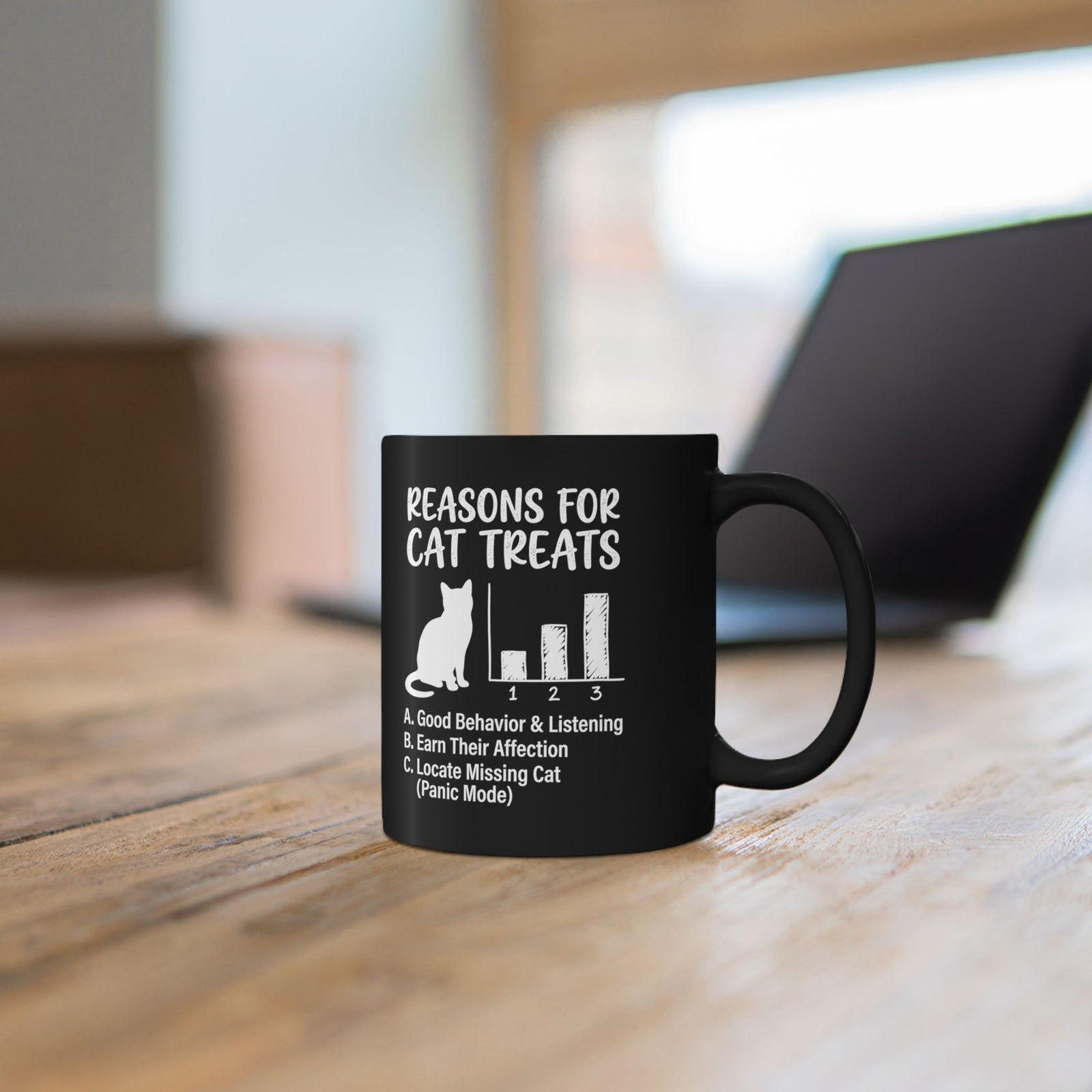 Reasons For Cat Treats Black Mug — Cute Cat Lover Mug