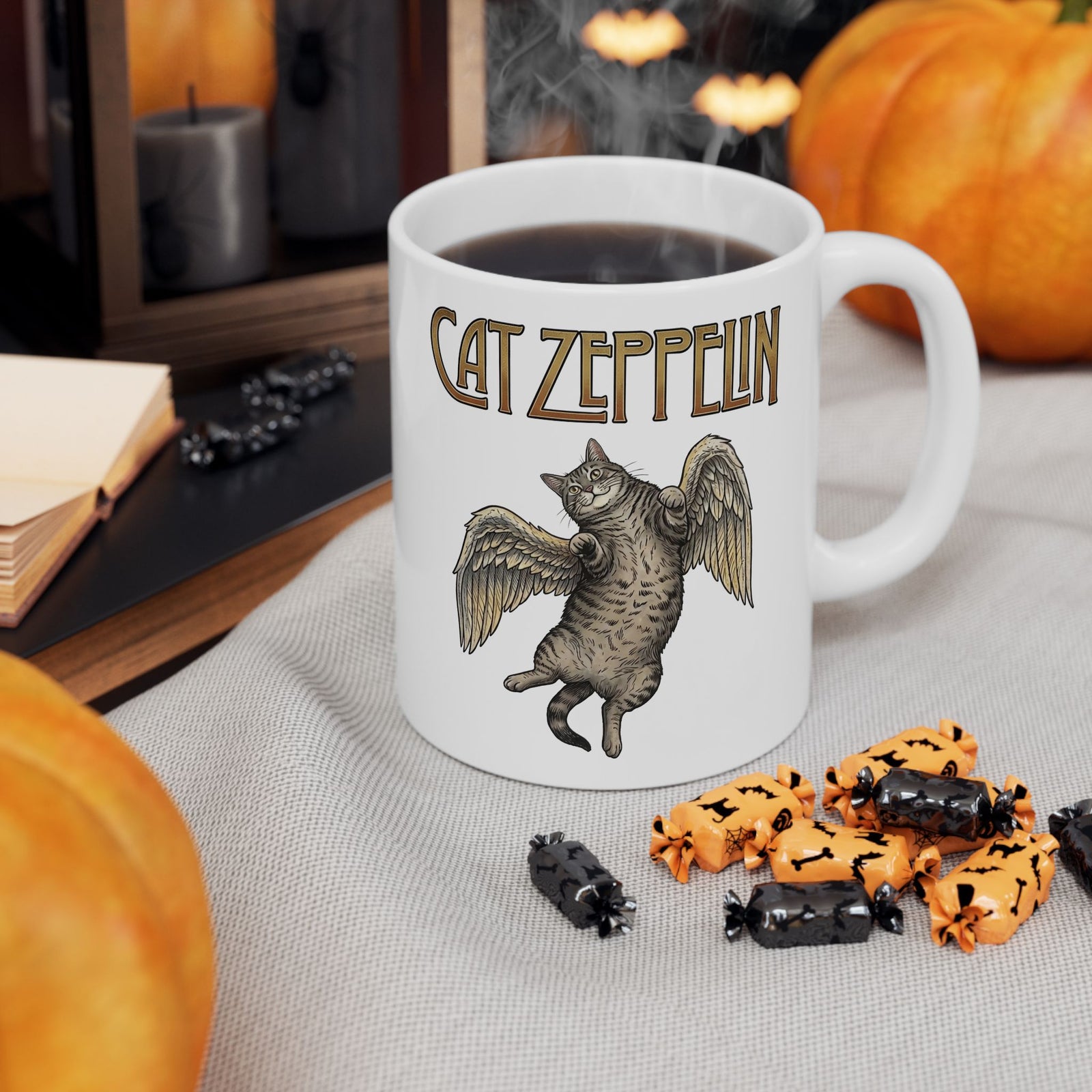 Cat-Zeppelin Ceramic Mug — Whimsical Cat Airship Design