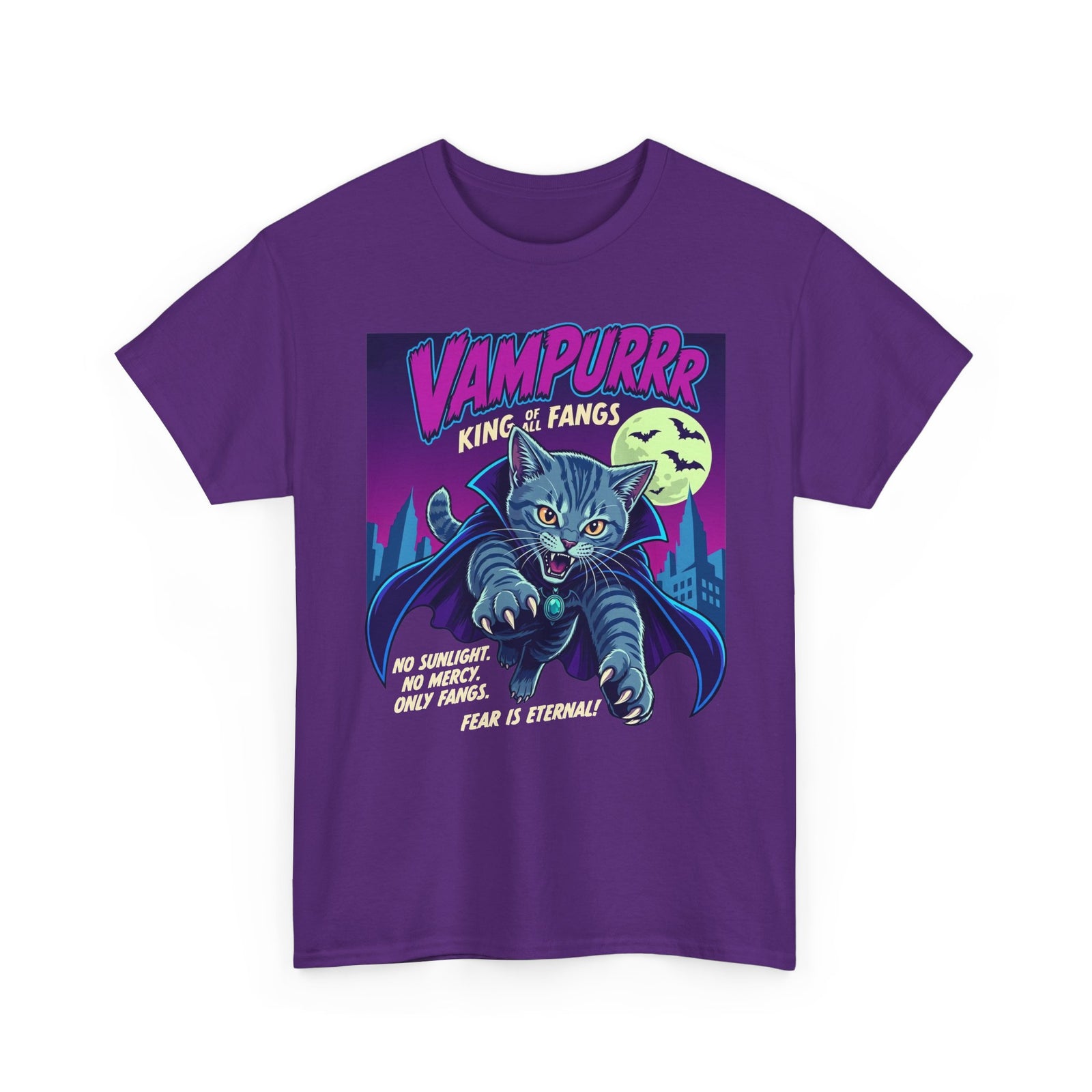 Vampurrr King of Fangs Cat T-Shirt — Retro Vampire Cat Graphic Tee