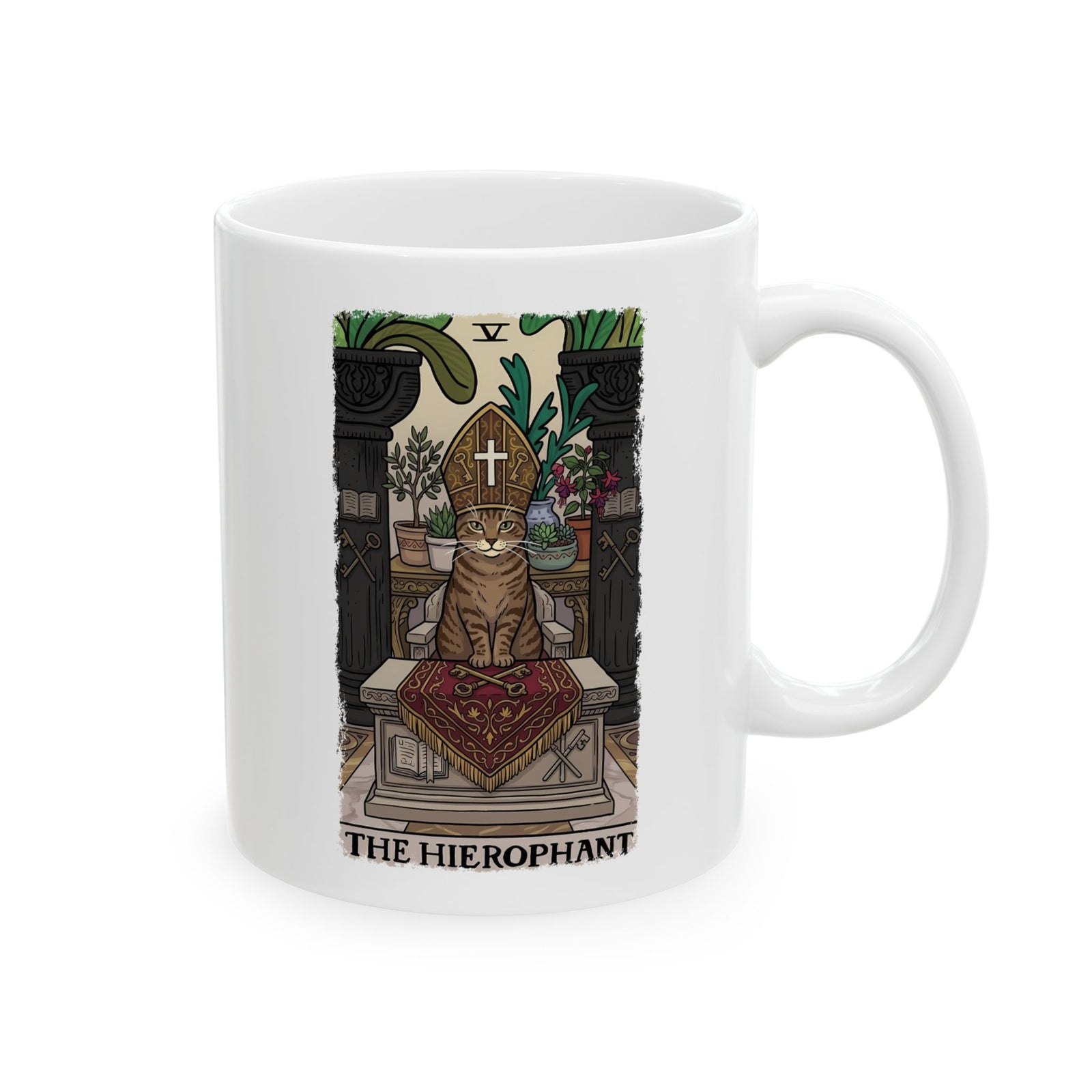 The Hierophant Cat Ceramic Mug — Mystical Tarot-Inspired Mug