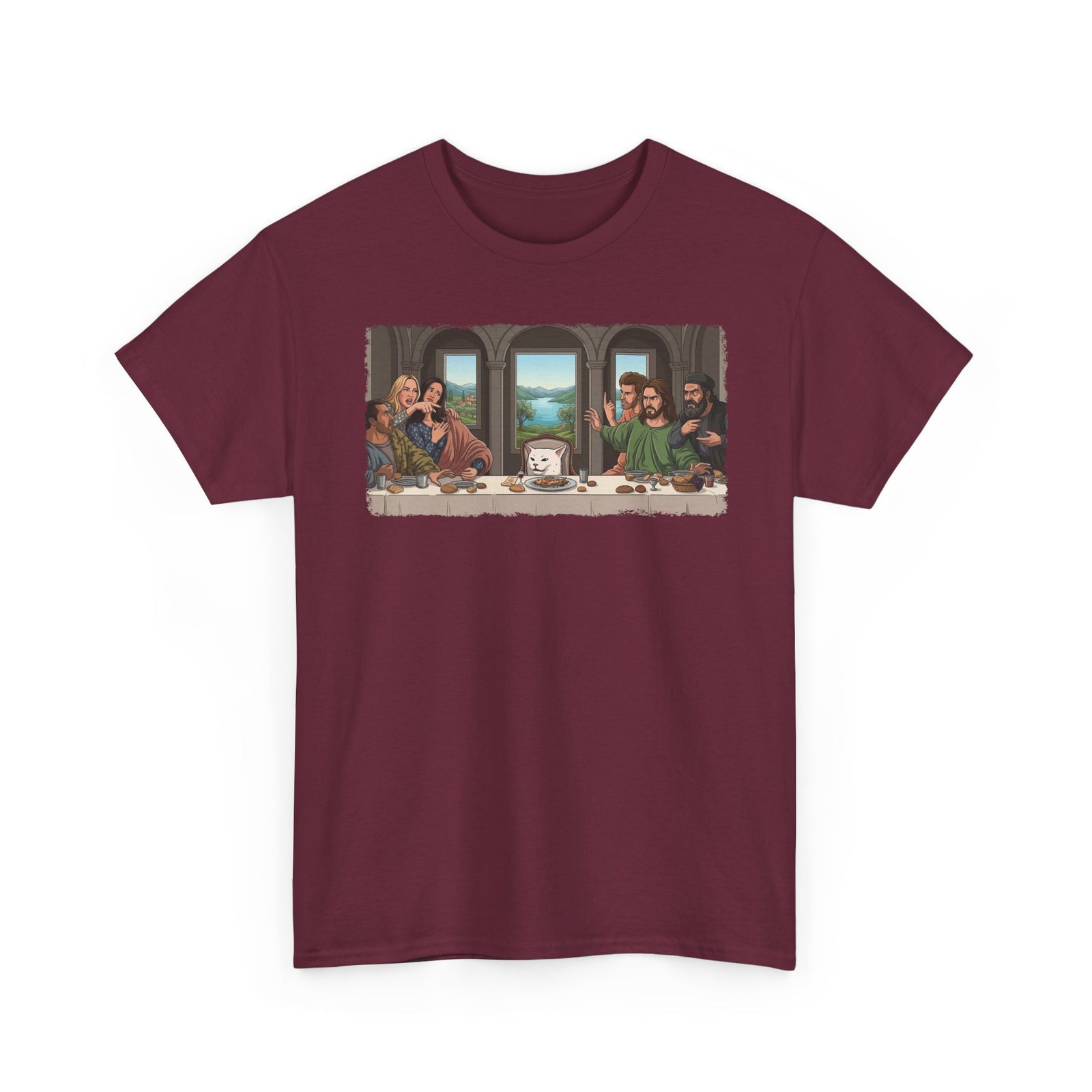 Last Supper x Woman Yelling at Cat Tee — Funny Religious Art Mashup T-Shirt