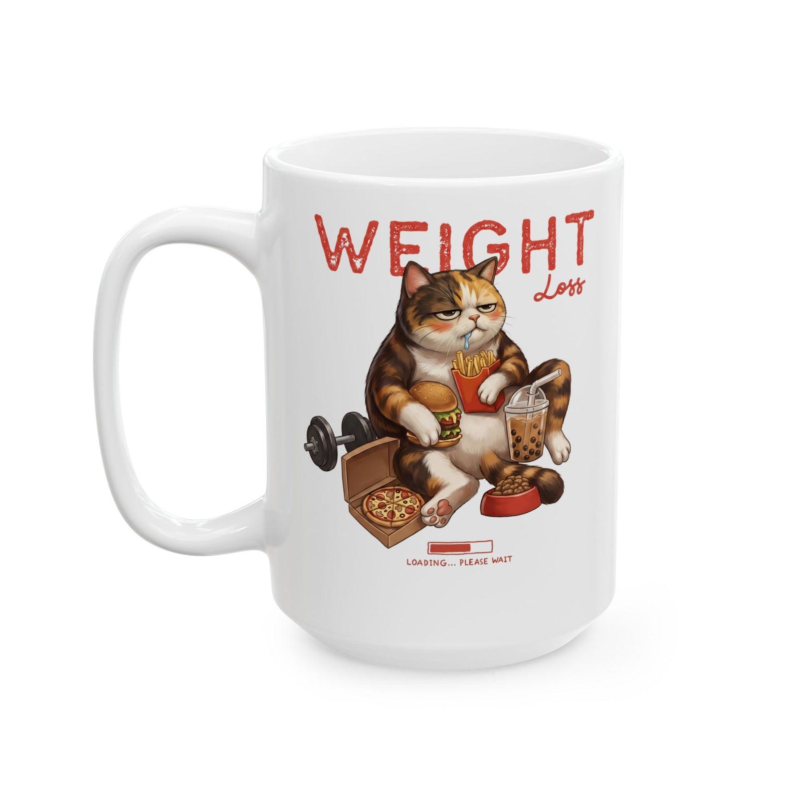 Weight Loss Loading Funny Cat Ceramic Mug — Chubby Calico Junk Food Mug