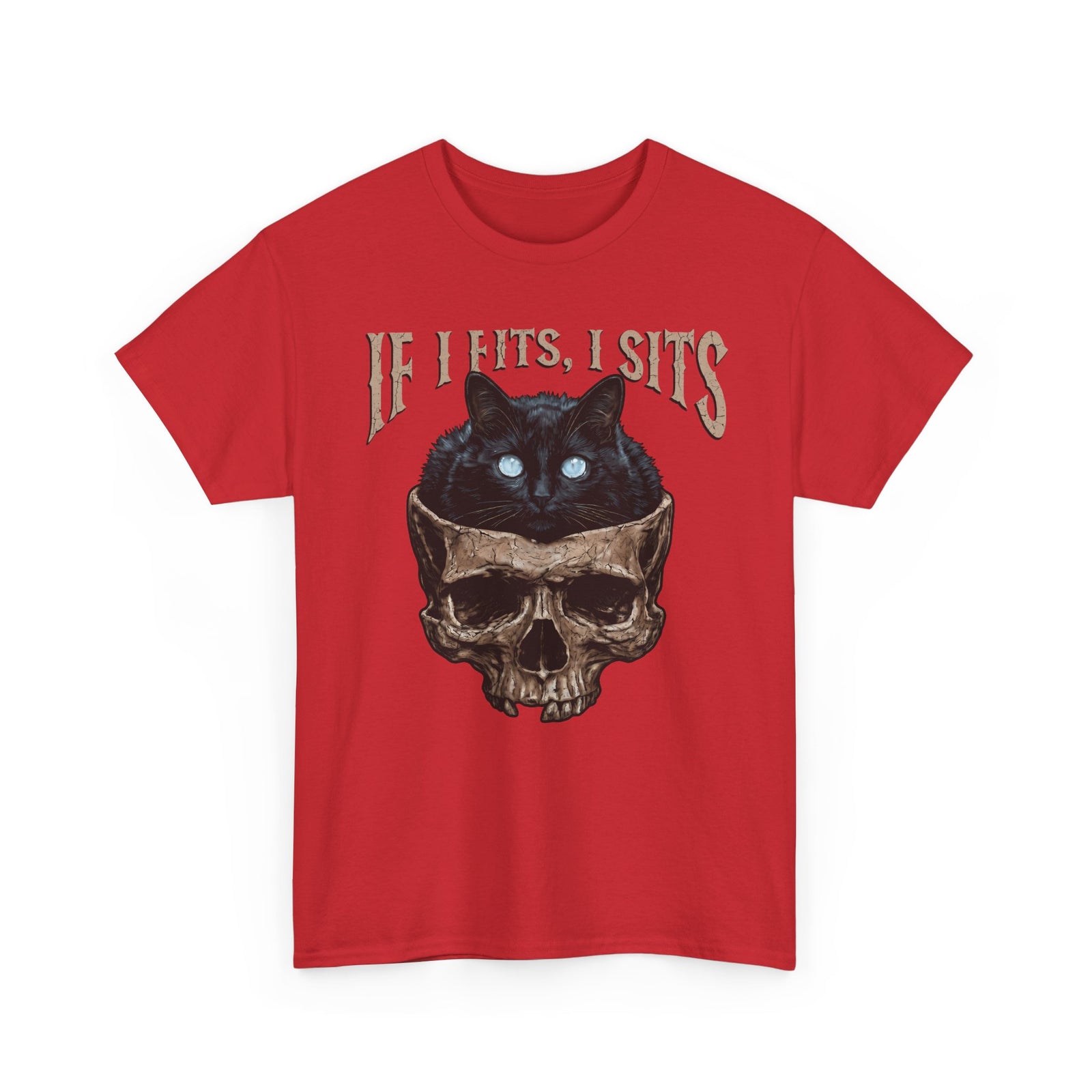 If I Fits I Sits Cat T-Shirt — Funny Gothic Black Cat Skull Graphic