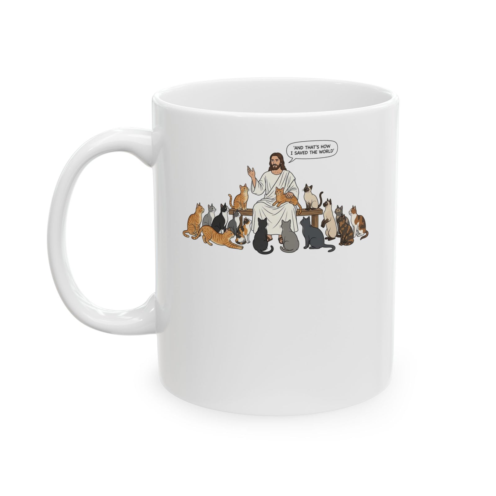Cats & Jesus Ceramic Mug — Faith + Feline Graphic Mug
