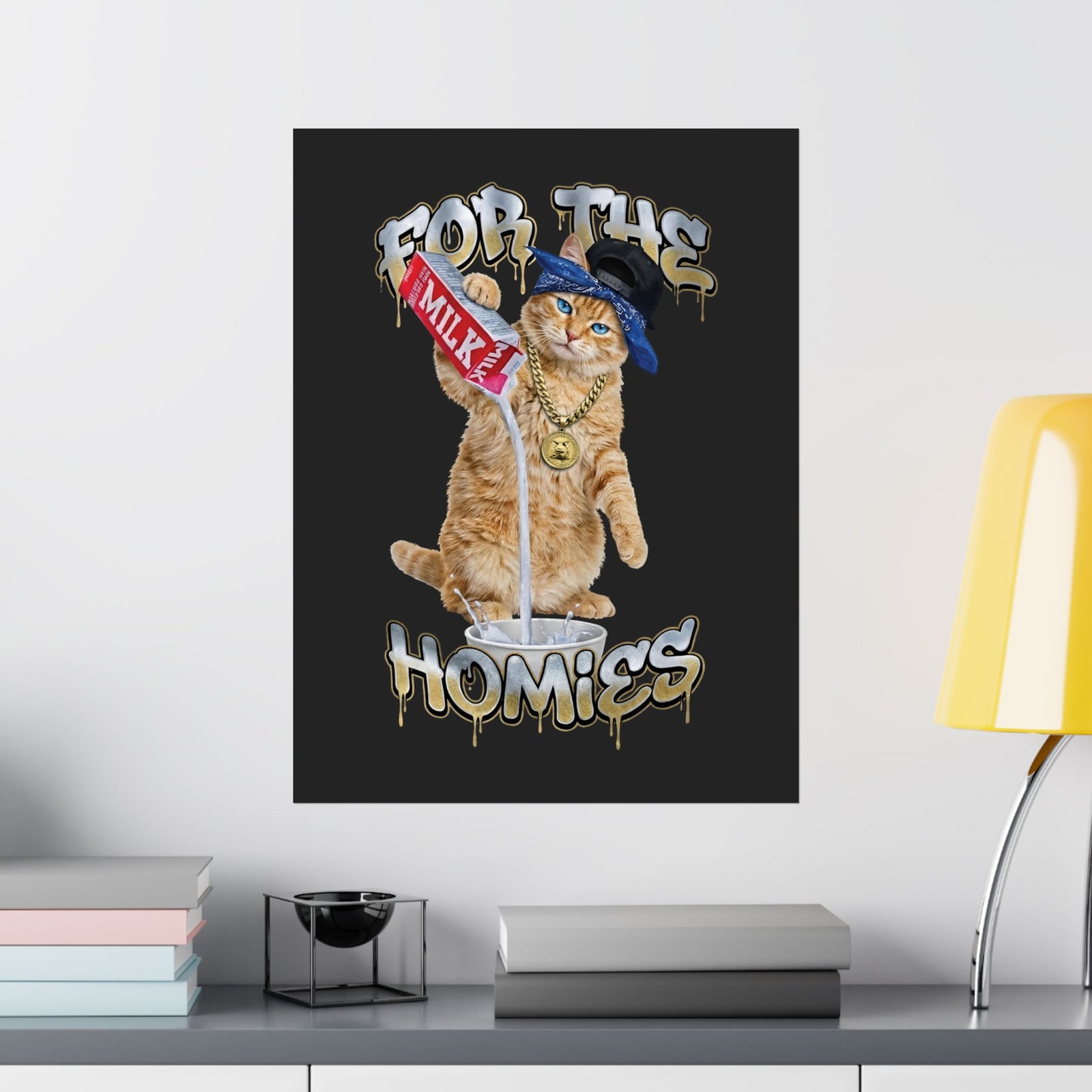 For The Homies Cat Poster Funny Gangster Cat Graphic Poster, Milk Pouring Cat Poster, Street Style Cat Lover Gift, Unisex Cotton Poster