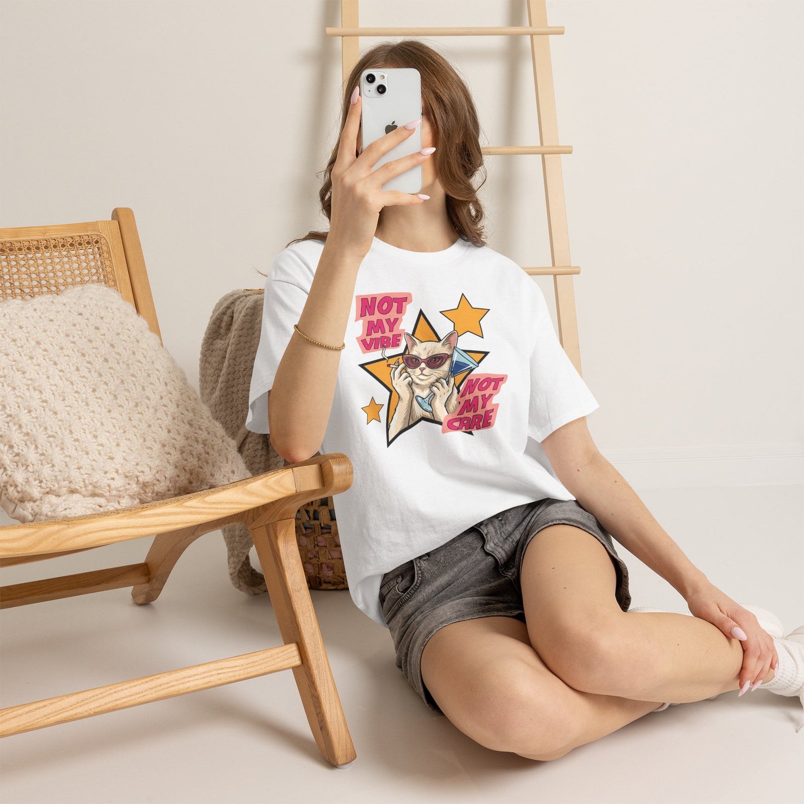 Not My Care Retro Cat T-Shirt — Unbothered Pop Art Feline Tee