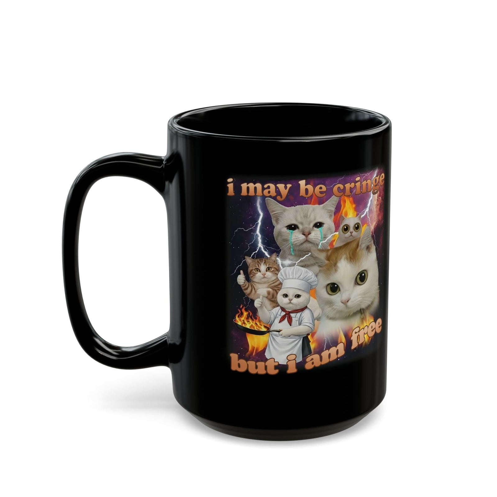 "I May Be Cringe But I Am Free" Black Mug — Funny Self-Expression Mug