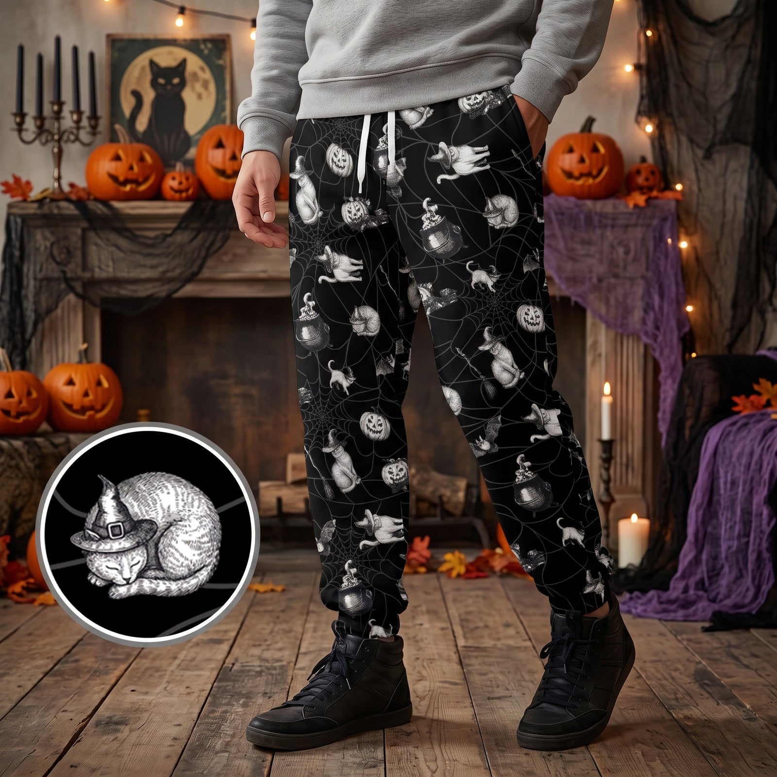 Vintage Witchy Cat Halloween Sweatpants