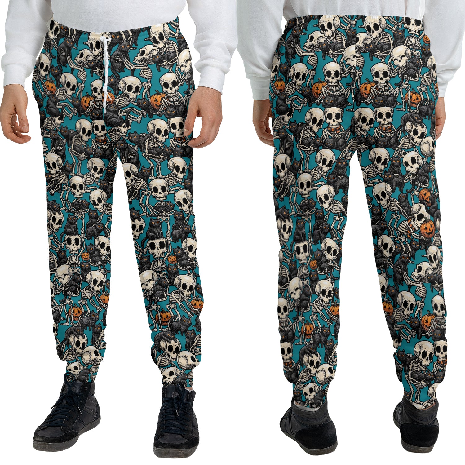 Black Cat Skeleton Halloween Sweatpants