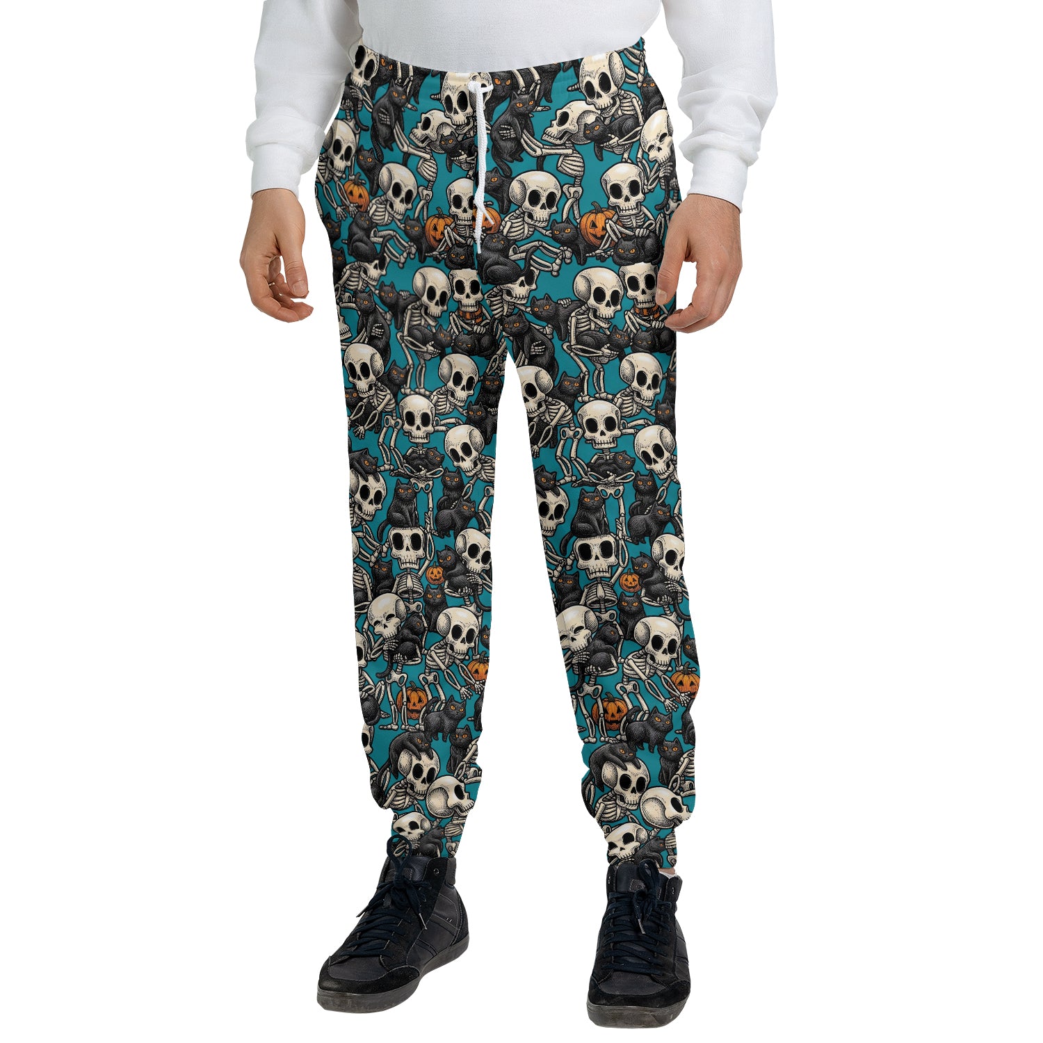 Black Cat Skeleton Halloween Sweatpants