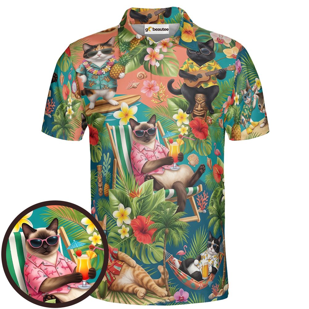 Summer Cat Full Print Polo Shirt - Men - 1