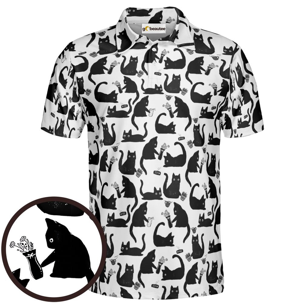 Mischievous Black Cat Pattern Full Print Polo Shirt - Men - 1