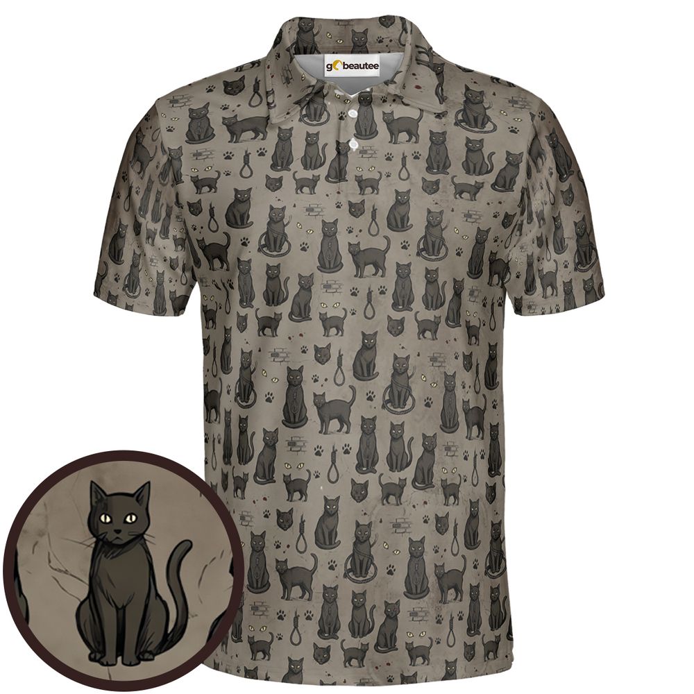 The black cat One eye Cat Full Print Polo Shirt - Men - 1