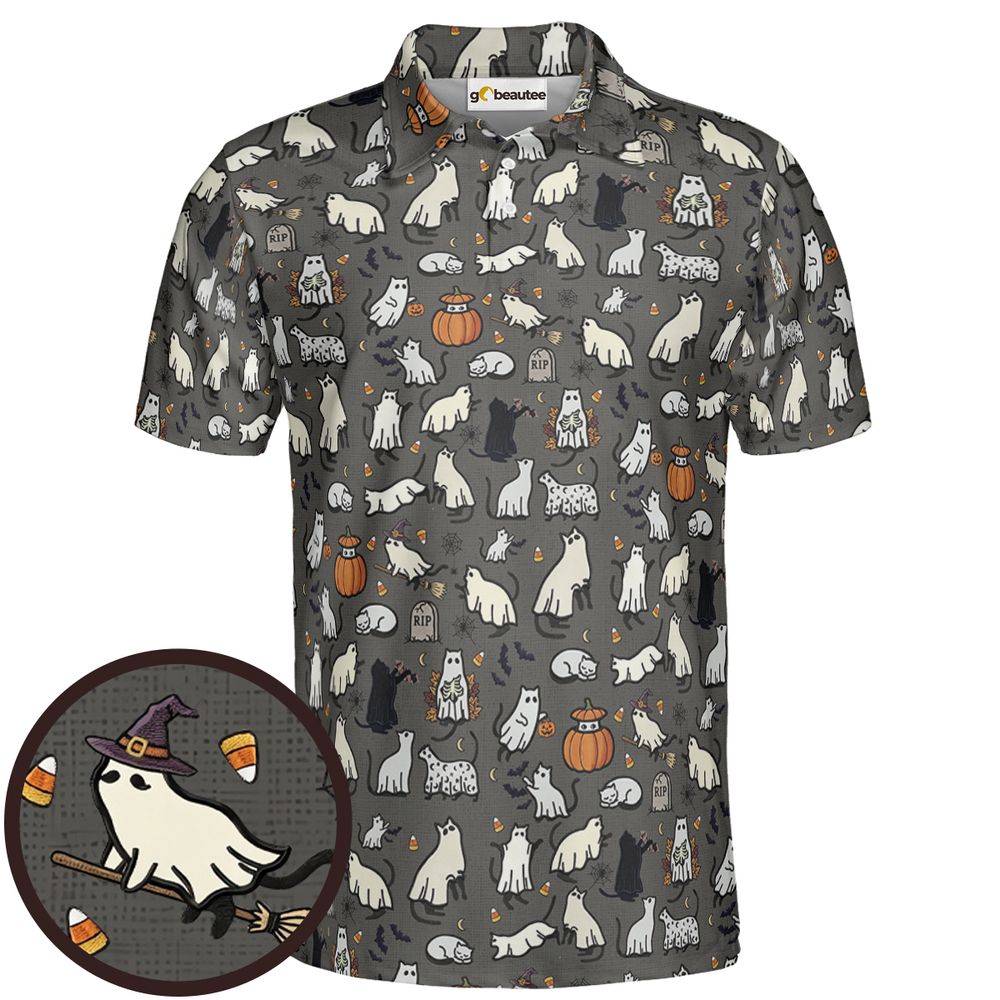 Cat Ghost Full Print Polo Shirt - Men - 1