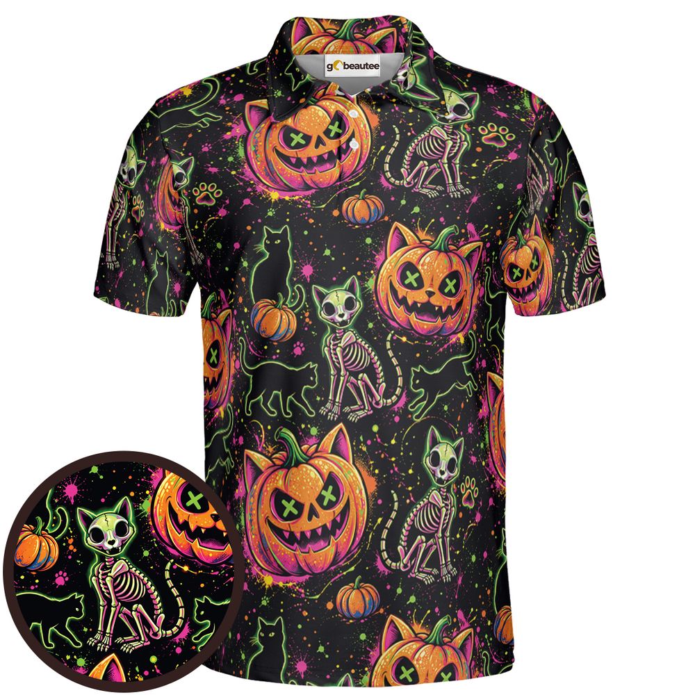 Neon Skeleton Cats & Pumpkins - Men - 1