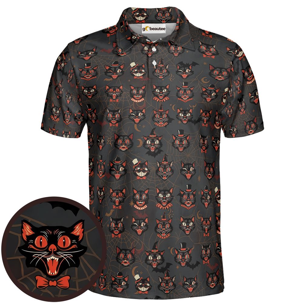 Retro Spooky Black Cat Halloween Hawaiian Shirt - Men - 1