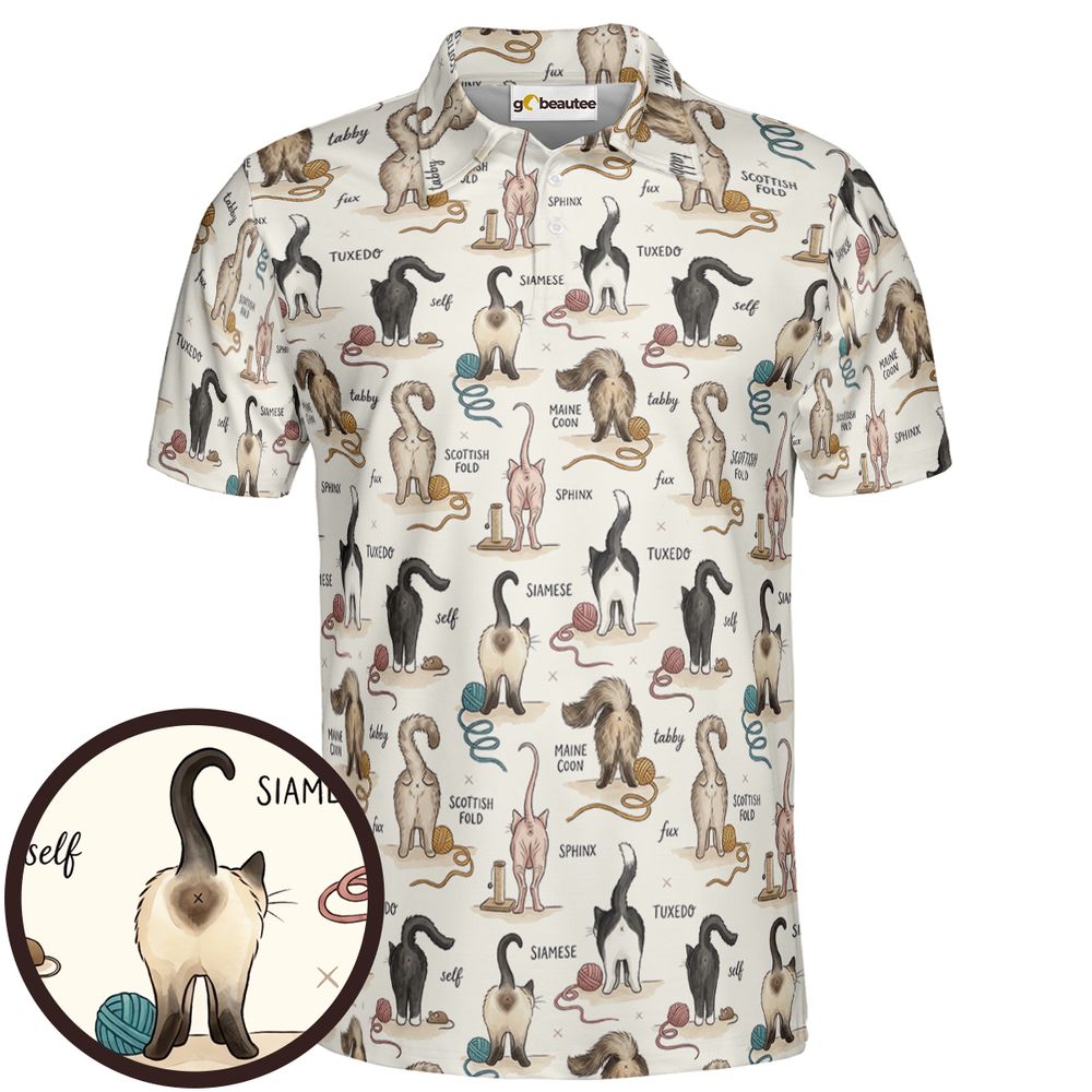 Funny Cat Butts Breed Chart Full Print Polo Shirt - Men - 1