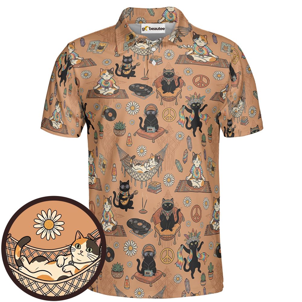 Hippie and Cat Full Print Polo Shirt - Men - 1