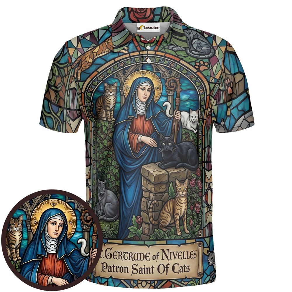 Patron Saint of Cats Stained Glass Full Print Polo Shirt - Men - 1