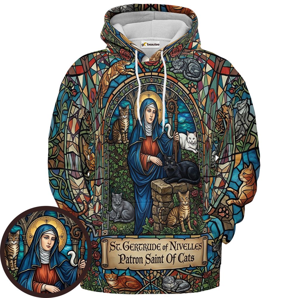 Patron Saint of Cats Stained Glass Full Print Hoodie - Pullover Hoodie - 1