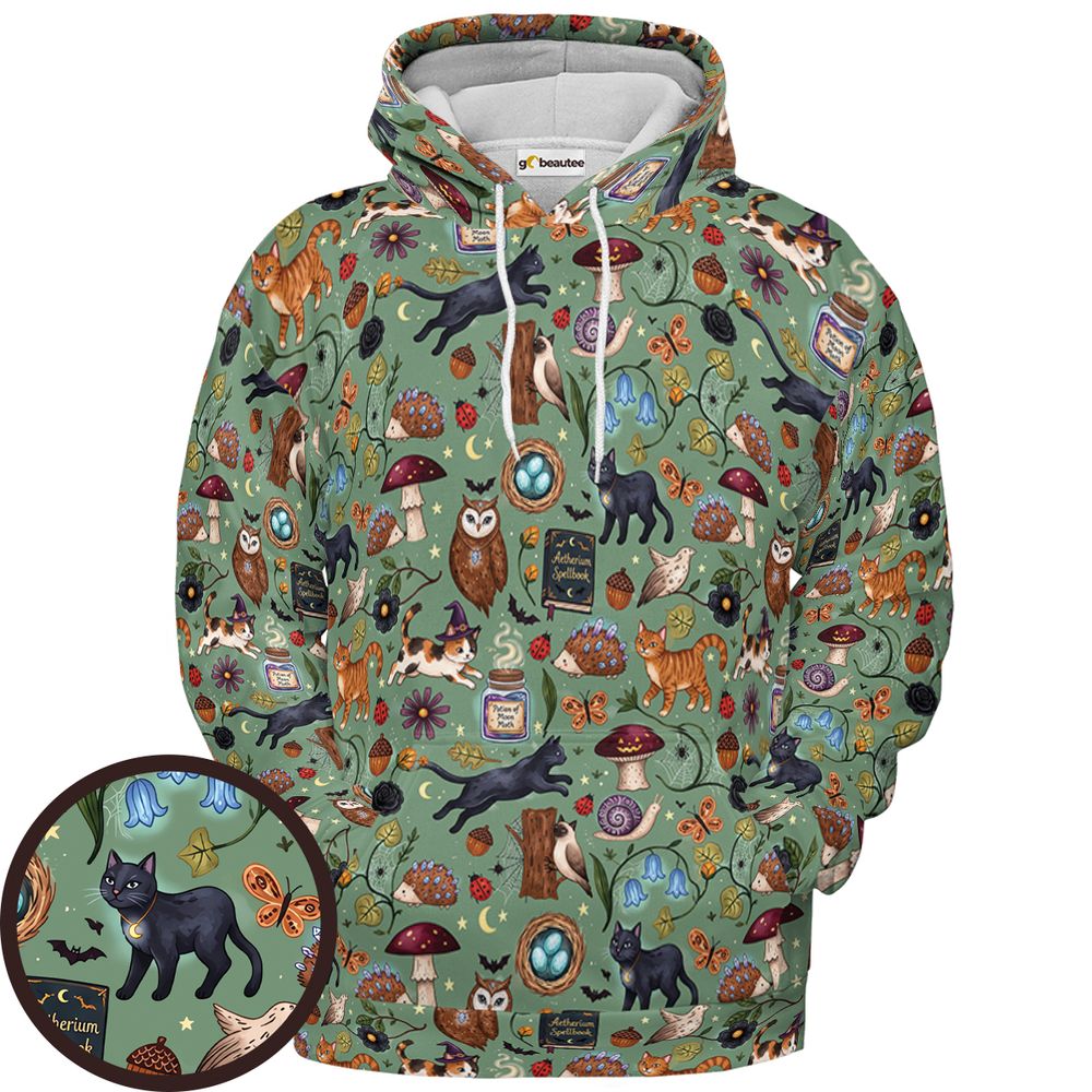 Witchy Cats &amp; The Enchanted Garden - Pullover Hoodie - 1