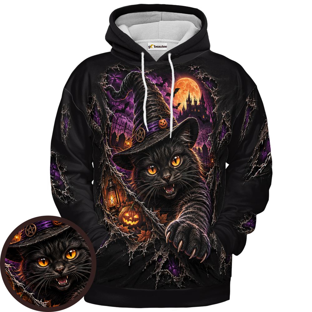 Paws & Portals Witch-Cat Halloween - Pullover Hoodie - 1