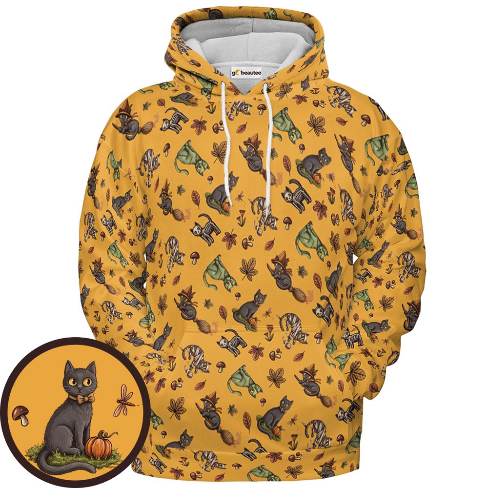Witchy Black Cat & Mushrooms - Pullover Hoodie - 1