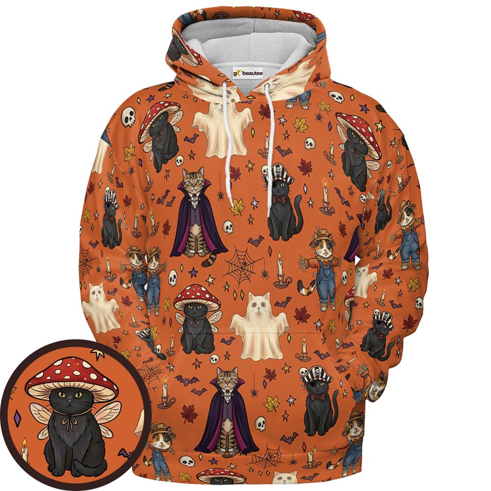 Feline Fright Fest Full Print Hoodie - Pullover Hoodie - 1