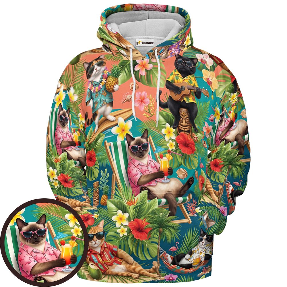 Summer Cat Full Print Hoodie - Pullover Hoodie - 1