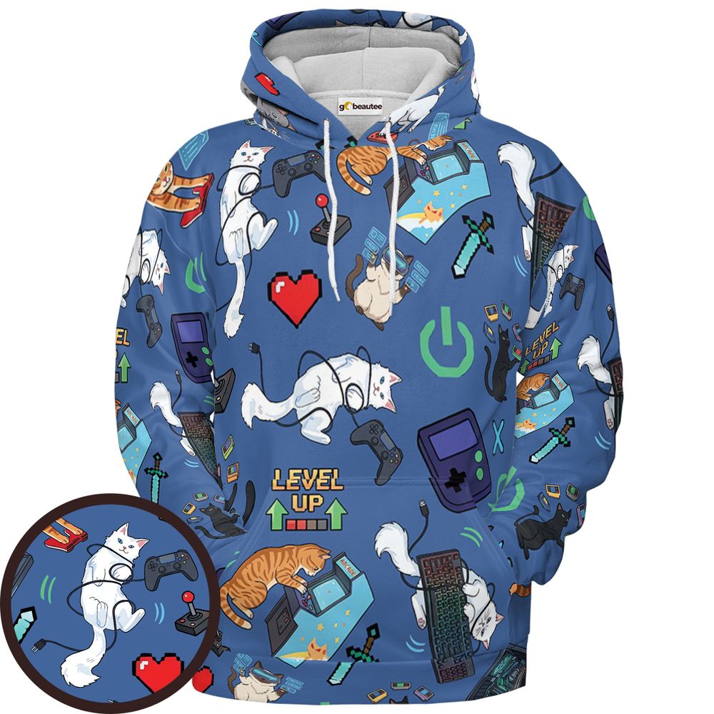 Game and Cats Full Print Hoodie - Pullover Hoodie - 1