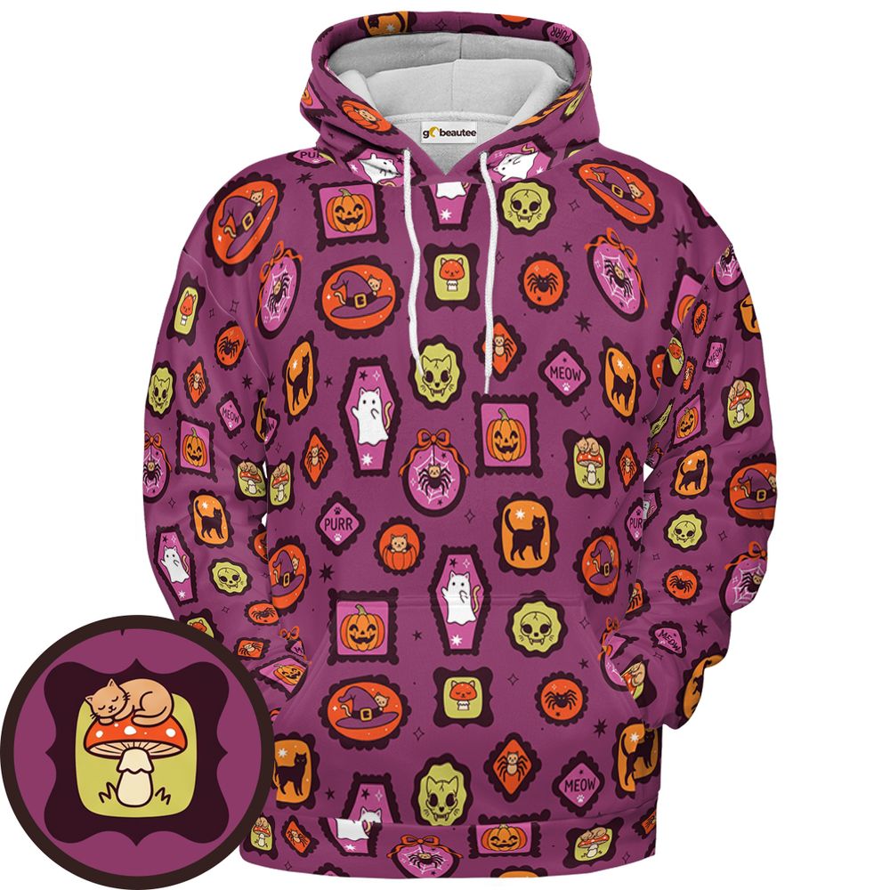 Title Options  Vintage Framed Halloween Cats &amp; Ghosts - Pullover Hoodie - 1