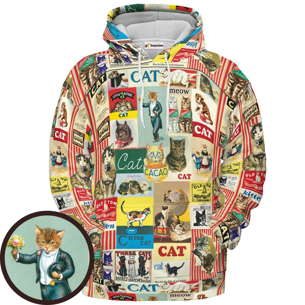 Musical Cats Playing Instruments Band Full Print Hoodie - Pullover Hoodie - 1
