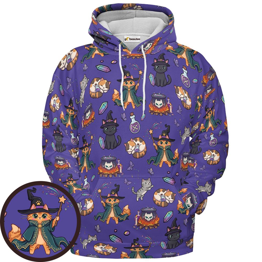 Witchy Wizard Cats Purple - Pullover Hoodie - 1