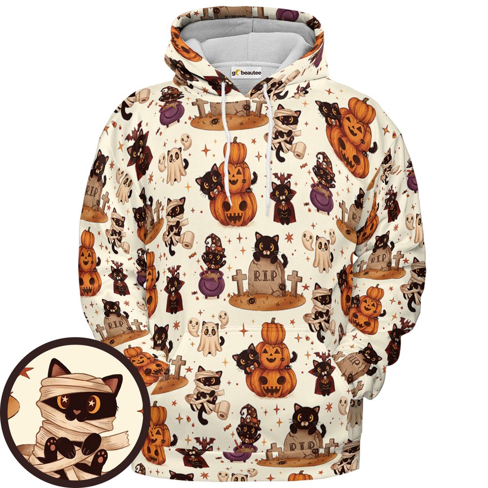 Kawaii Halloween Spooky Cats Hawaiian - Pullover Hoodie - 1