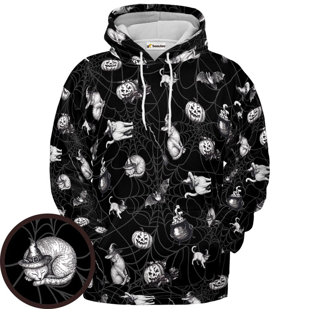 Vintage Witchy Cat Halloween - Pullover Hoodie - 1