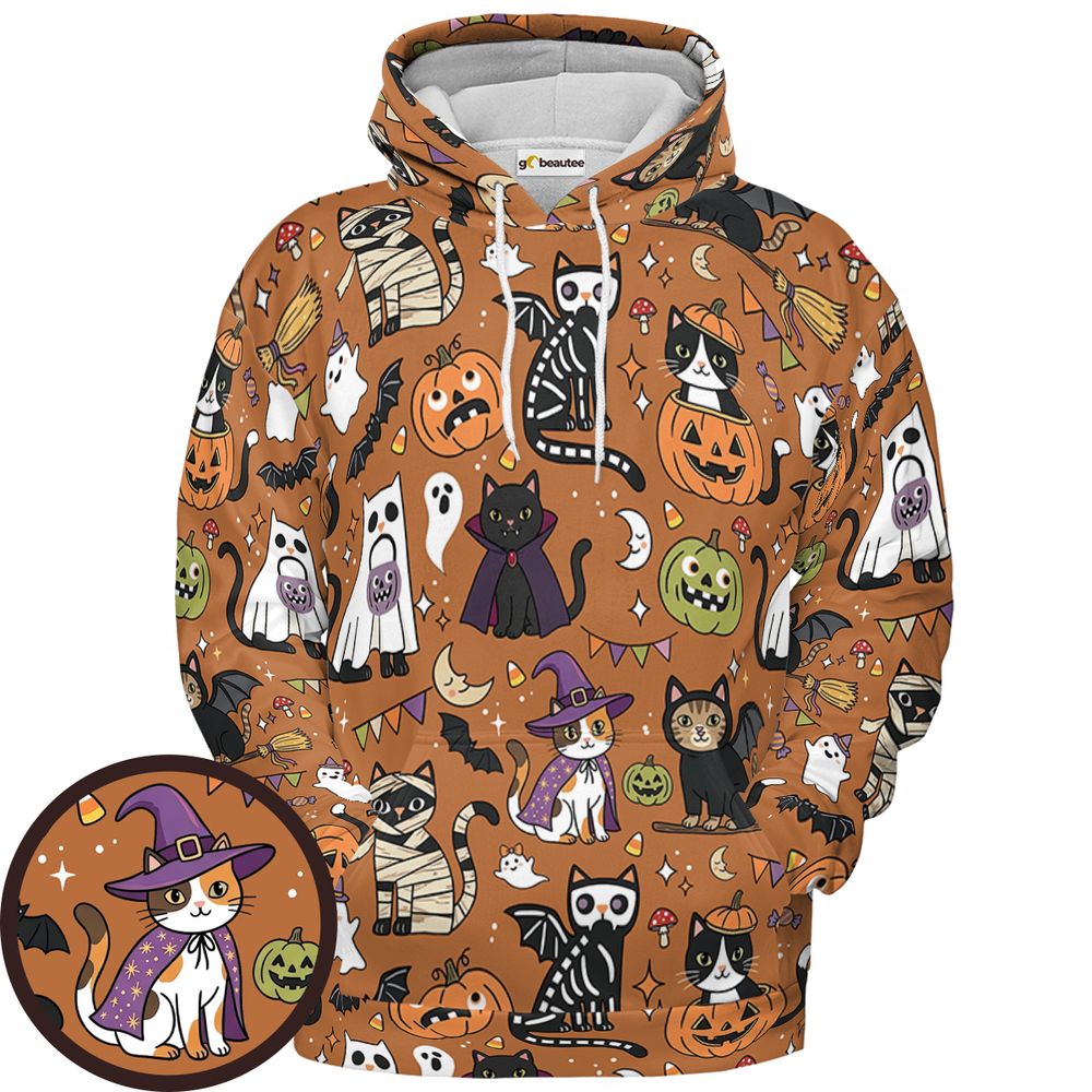 Classic Horror Cats Full Print Hoodie - Pullover Hoodie - 1